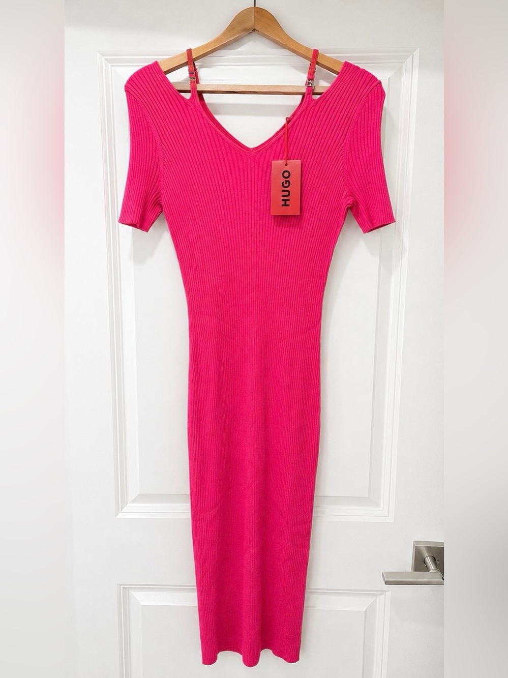 HUGO by Hugo Boss Pink Ribbed Knit Cutout Dress XXL NWT